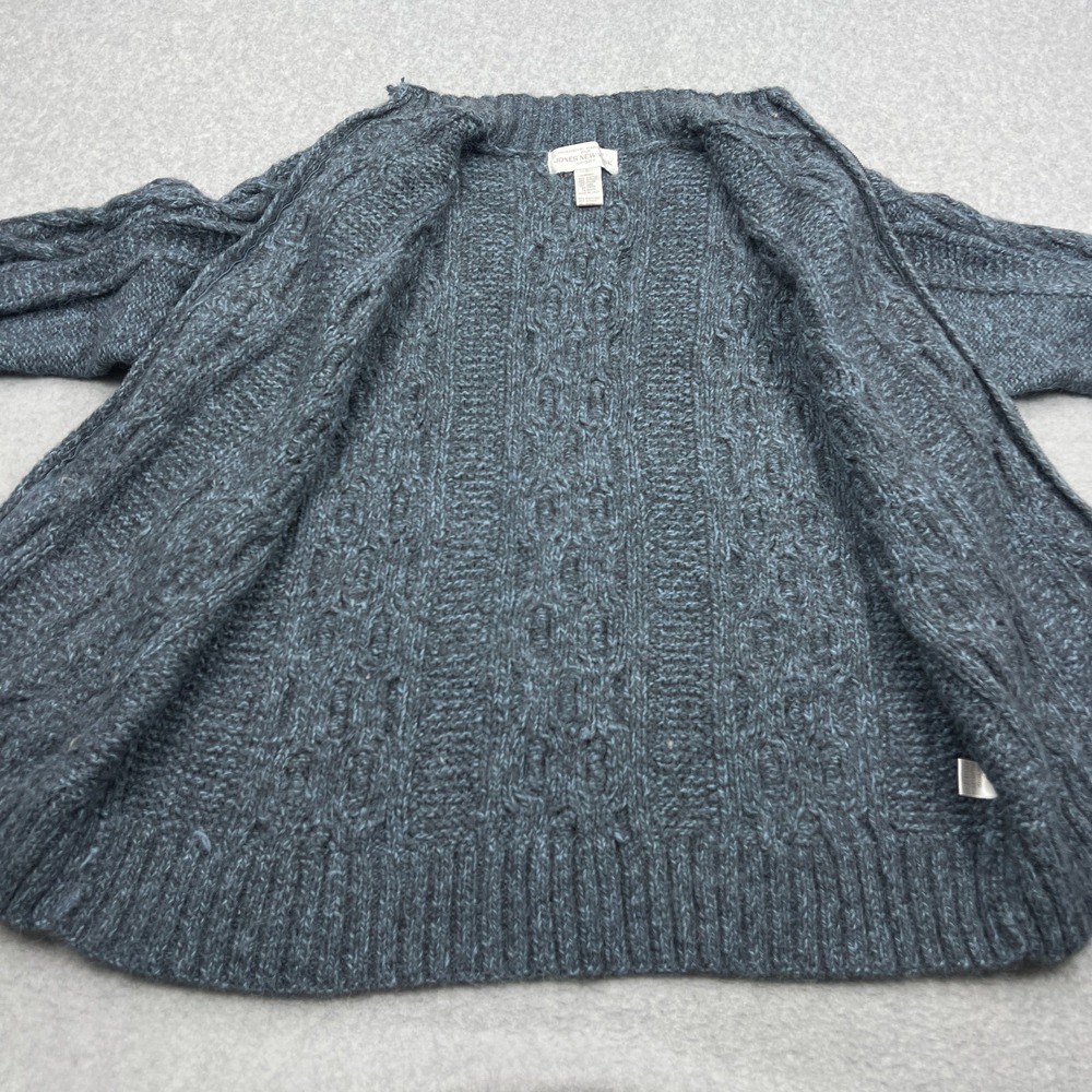 Jones New York Cardigan Women's Large Blue Alpaca Chunky Cable Knit Zip Sweater - Picture 2 of 11